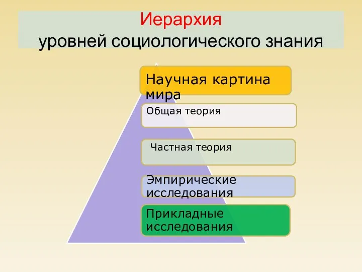 Иерархия уровней социологического знания Общая теория Частная теория