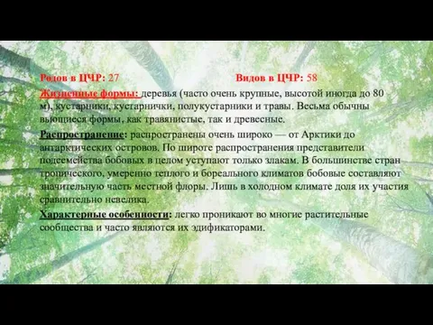 Родов в ЦЧР: 27 Видов в ЦЧР: 58 Жизненные формы: деревья (часто очень