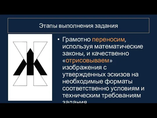 Этапы выполнения задания Грамотно переносим, используя математические законы, и качественно