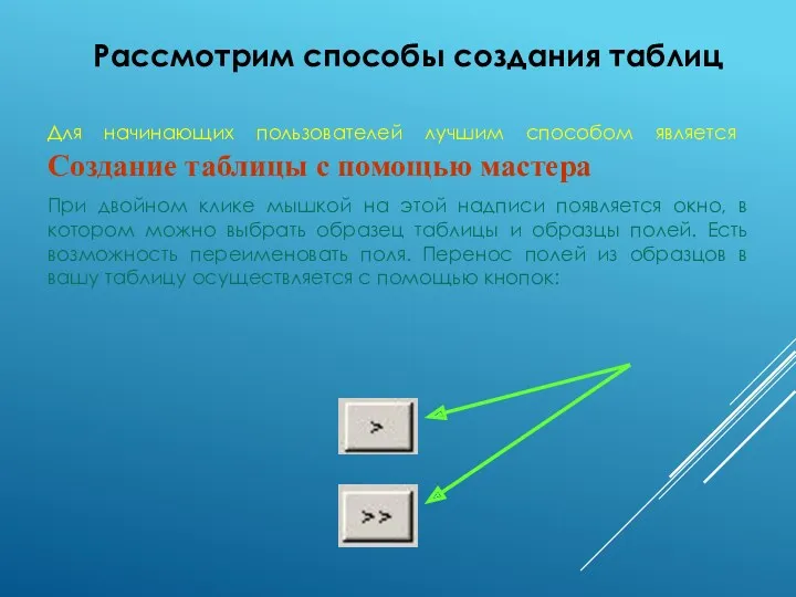 Рассмотрим способы создания таблиц Для начинающих пользователей лучшим способом является