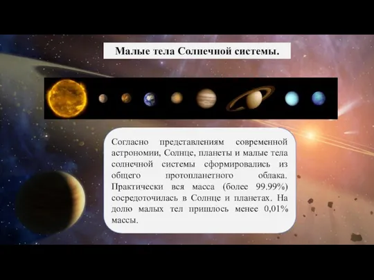 Согласно представлениям современной астрономии, Солнце, планеты и малые тела солнечной