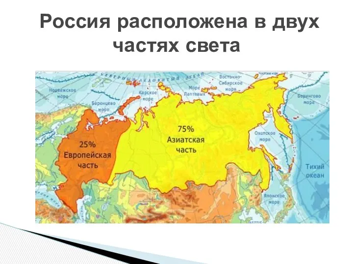 Россия расположена в двух частях света