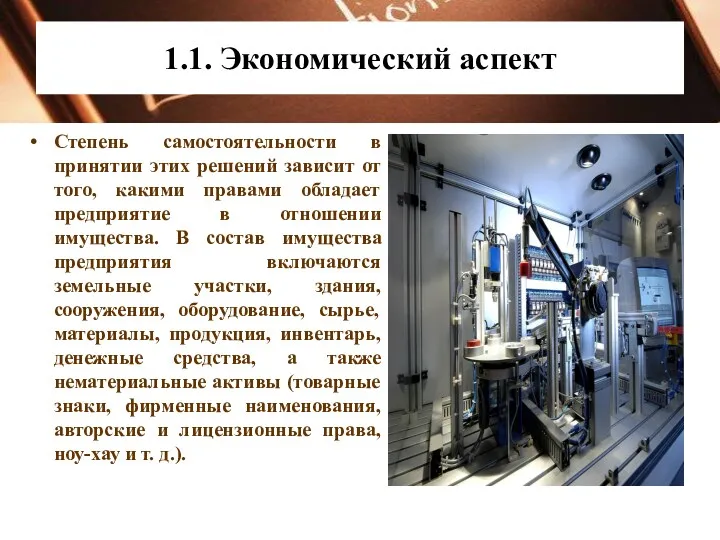 1.1. Экономический аспект Степень самостоятельности в принятии этих решений зависит