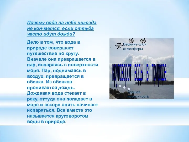 Почему вода на небе никогда не кончается, если оттуда часто идут дожди? Дело