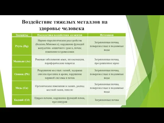 Воздействие тяжелых металлов на здоровье человека