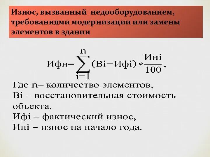 Износ, вызванный недооборудованием, требованиями модернизации или замены элементов в здании