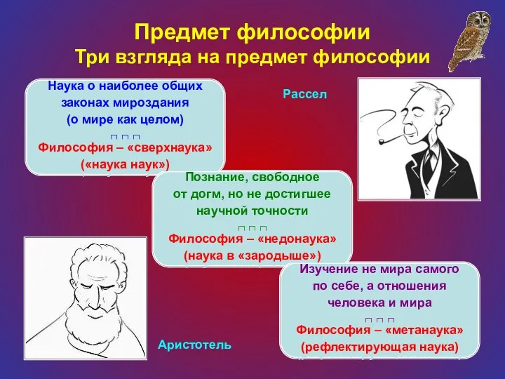 Предмет философии Три взгляда на предмет философии Наука о наиболее