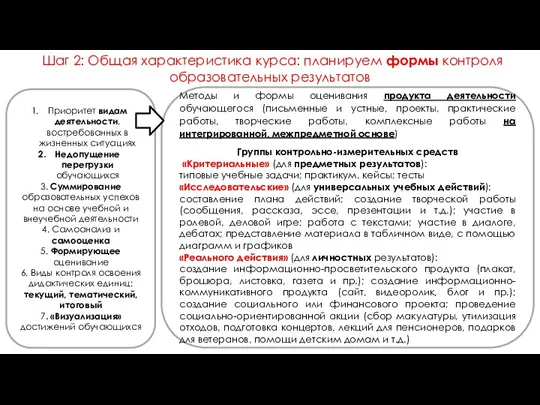 Шаг 2: Общая характеристика курса: планируем формы контроля образовательных результатов