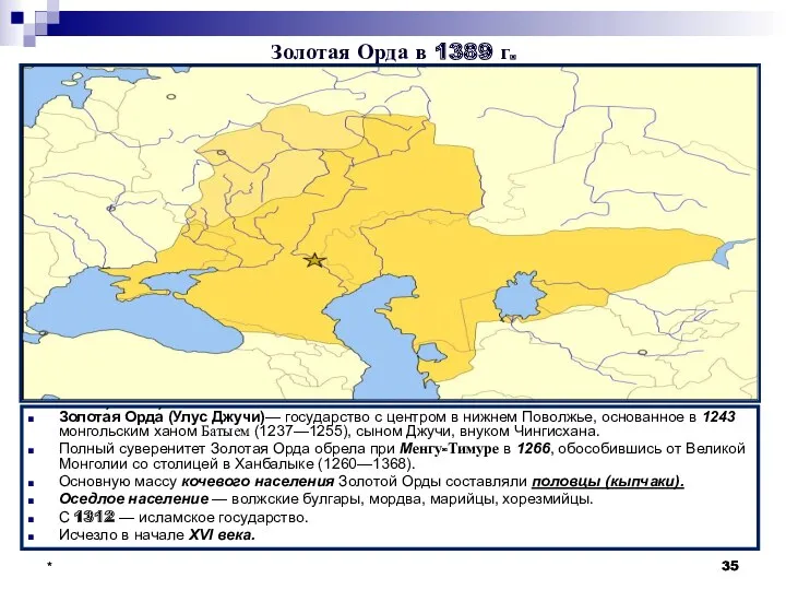 * * Золотая Орда в 1389 г. Золота́я Орда́ (Улус