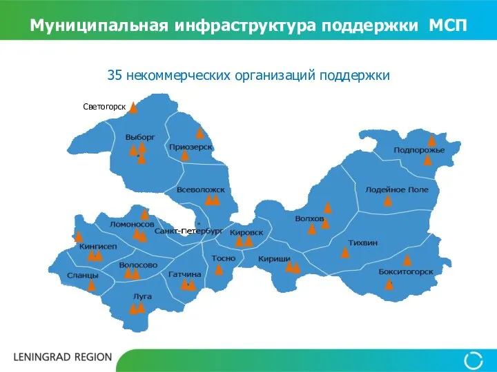 35 некоммерческих организаций поддержки Муниципальная инфраструктура поддержки МСП Светогорск