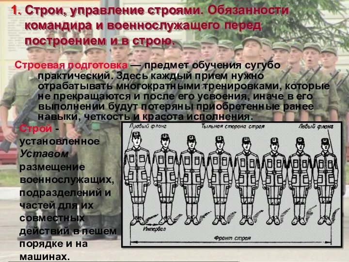 Строевая подготовка — предмет обучения сугубо практический. Здесь каждый прием