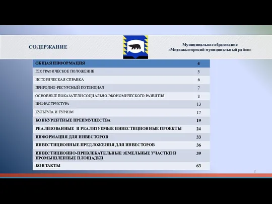 Муниципальное образование «Медвежьегорский муниципальный район» СОДЕРЖАНИЕ