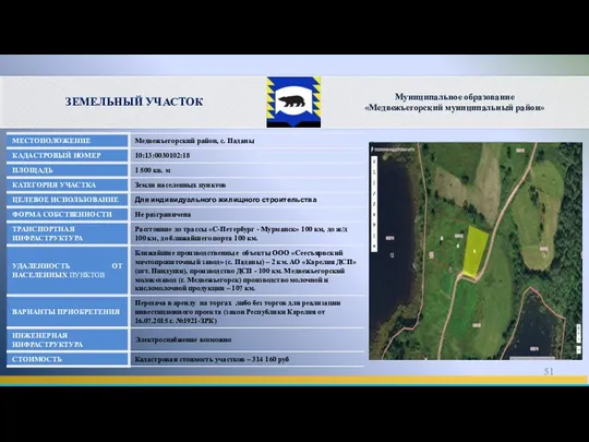 ЗЕМЕЛЬНЫЙ УЧАСТОК Муниципальное образование «Медвежьегорский муниципальный район»