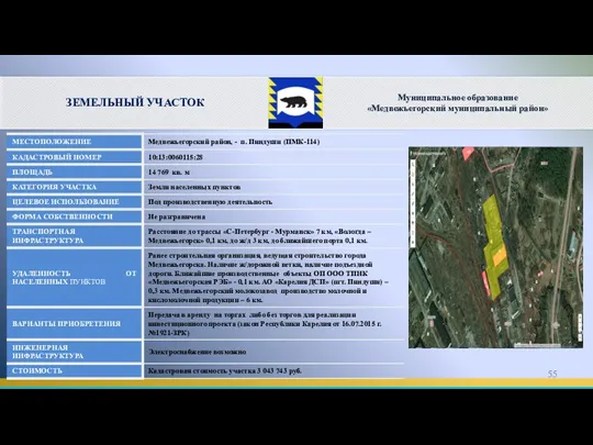 ЗЕМЕЛЬНЫЙ УЧАСТОК Муниципальное образование «Медвежьегорский муниципальный район»