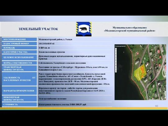 ЗЕМЕЛЬНЫЙ УЧАСТОК Муниципальное образование «Медвежьегорский муниципальный район»