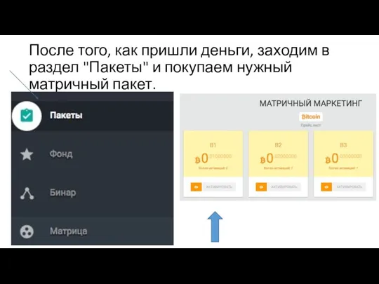 После того, как пришли деньги, заходим в раздел "Пакеты" и покупаем нужный матричный пакет.