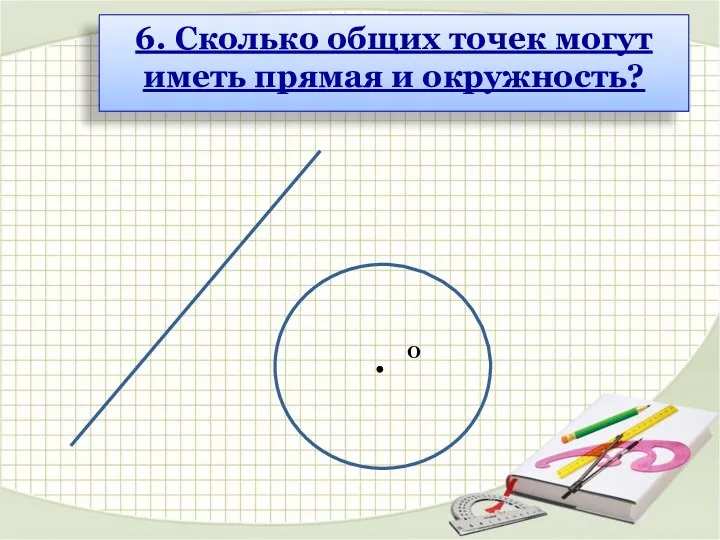 О 6. Сколько общих точек могут иметь прямая и окружность?