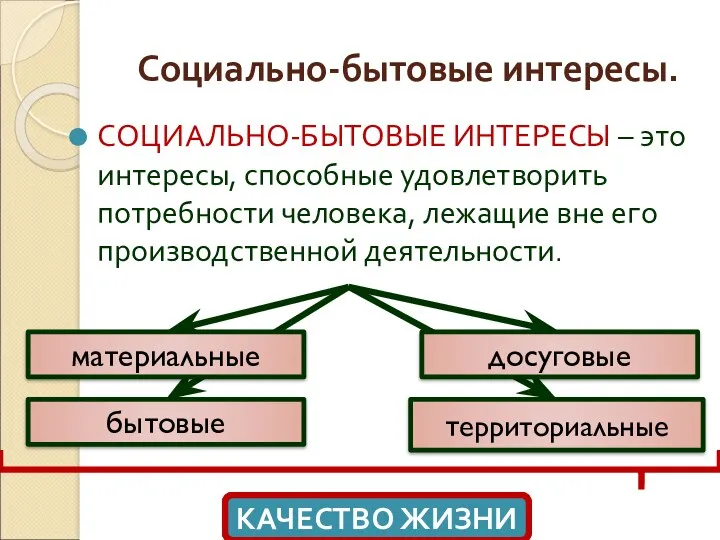 Социально-бытовые интересы. СОЦИАЛЬНО-БЫТОВЫЕ ИНТЕРЕСЫ – это интересы, способные удовлетворить потребности