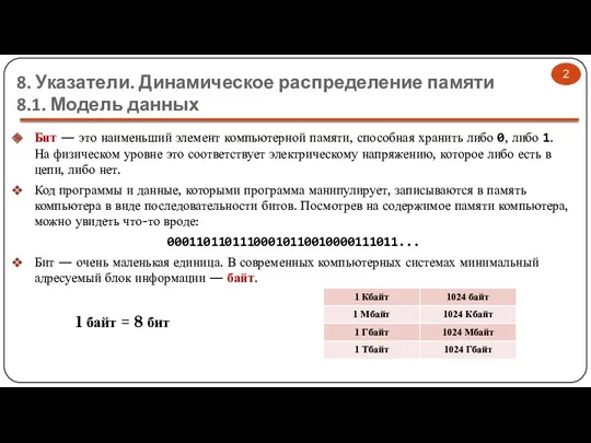 8. Указатели. Динамическое распределение памяти 8.1. Модель данных Бит —