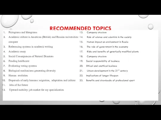 RECOMMENDED TOPICS