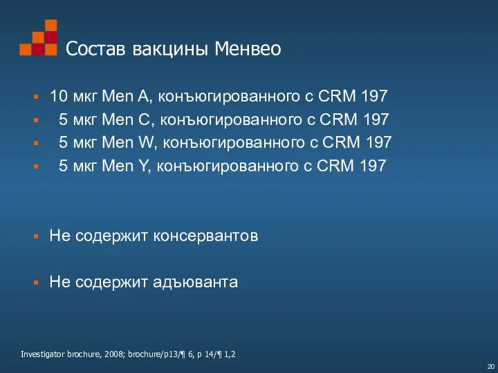 Состав вакцины Менвео 10 мкг Men A, конъюгированного с CRM