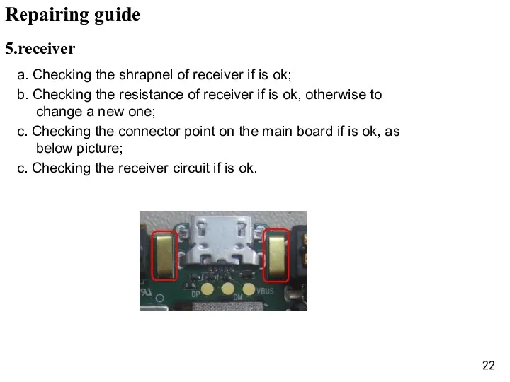 5.receiver a. Checking the shrapnel of receiver if is ok;