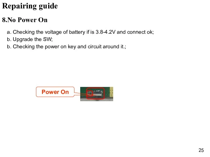 a. Checking the voltage of battery if is 3.8-4.2V and connect ok; b.