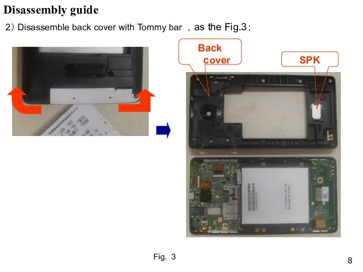 Fig. 3 2） Disassemble back cover with Tommy bar ，as