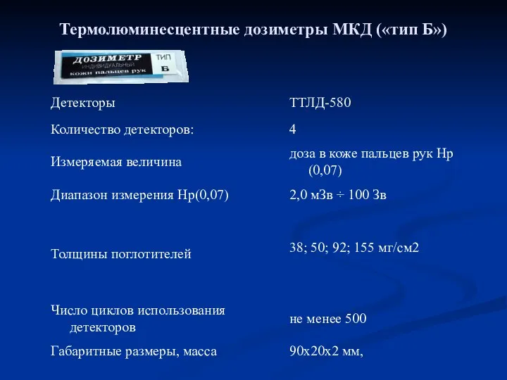 Термолюминесцентные дозиметры МКД («тип Б»)