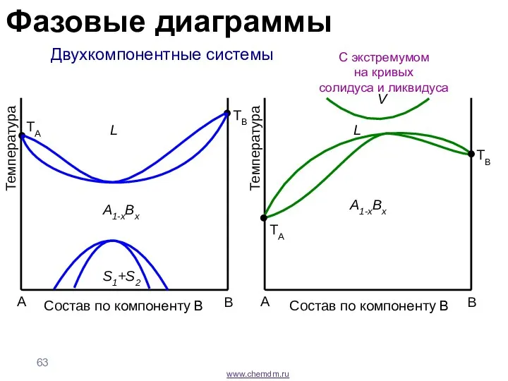 www.chemdm.ru Двухкомпонентные системы С экстремумом на кривых солидуса и ликвидуса