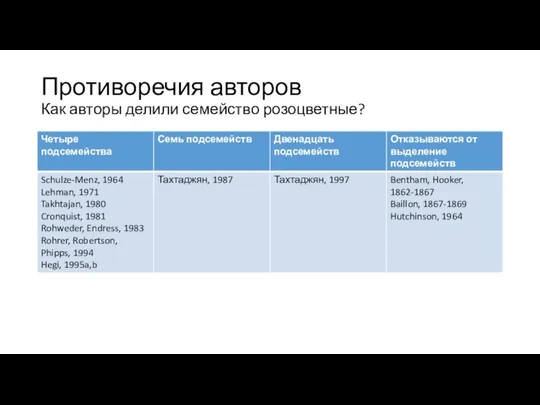 Противоречия авторов Как авторы делили семейство розоцветные?