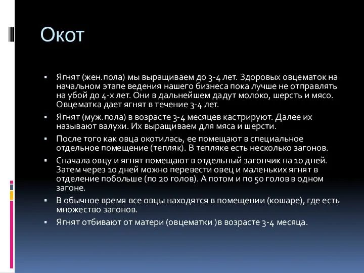 Окот Ягнят (жен.пола) мы выращиваем до 3-4 лет. Здоровых овцематок на начальном этапе