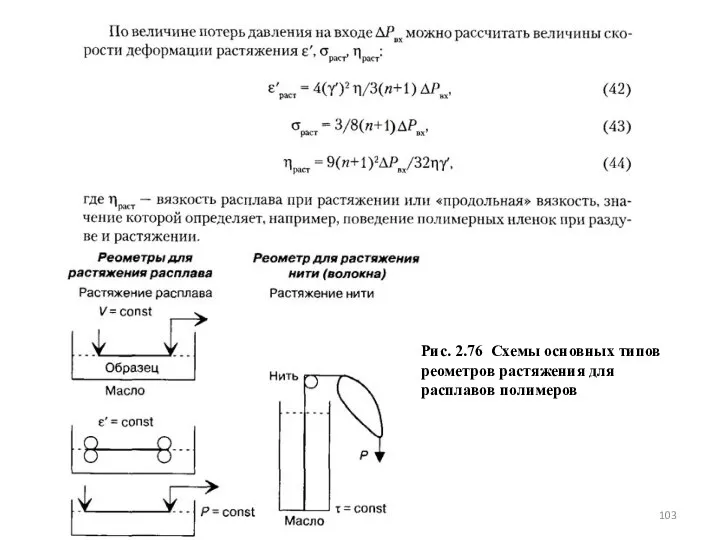Рис. 2.76 Схемы основных типов реометров растяжения для расплавов полимеров