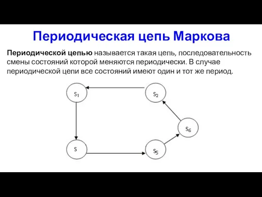 Периодическая цепь Маркова Периодической цепью называется такая цепь, последовательность смены состояний которой меняются