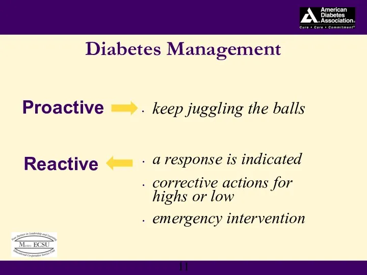 Diabetes Management Proactive a response is indicated corrective actions for