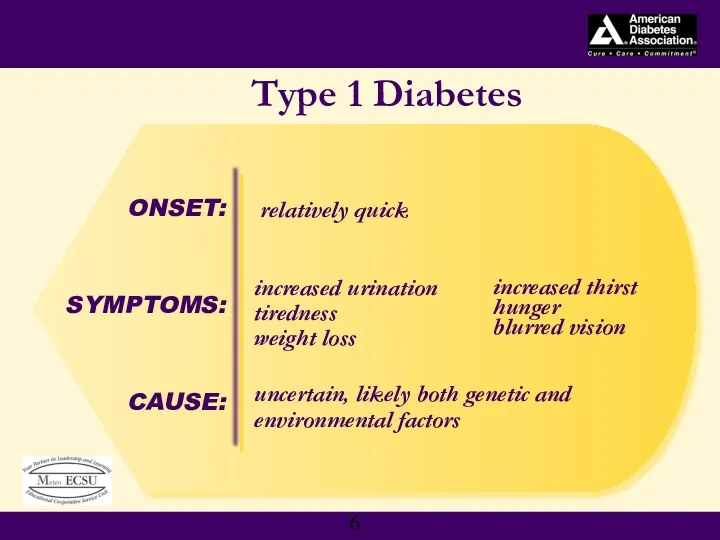 SYMPTOMS: Type 1 Diabetes increased urination tiredness weight loss CAUSE: