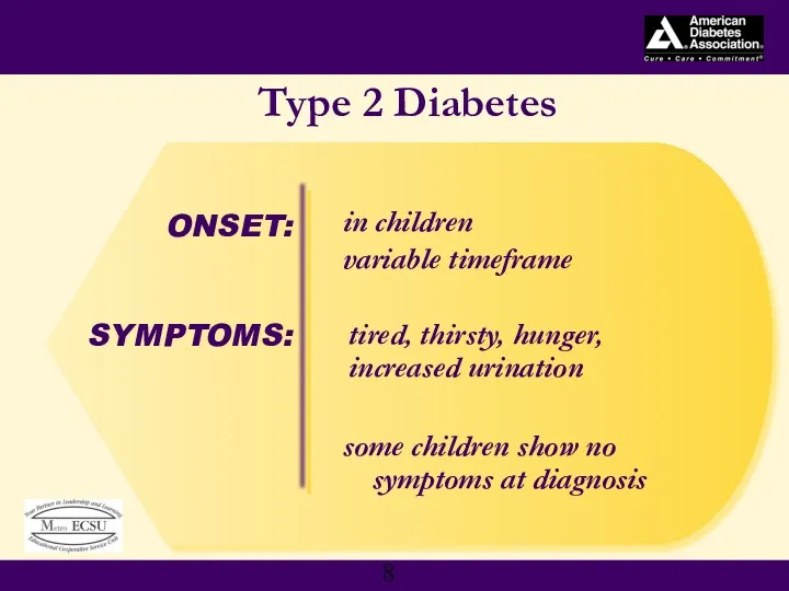 SYMPTOMS: ONSET: Type 2 Diabetes some children show no symptoms