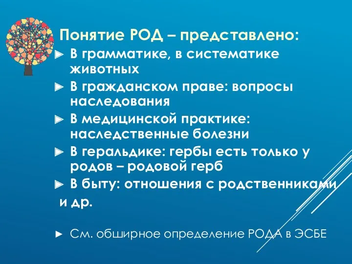 Понятие РОД – представлено: В грамматике, в систематике животных В