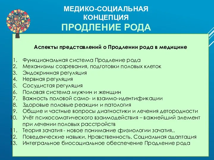 Аспекты представлений о Продлении рода в медицине Функциональная система Продление