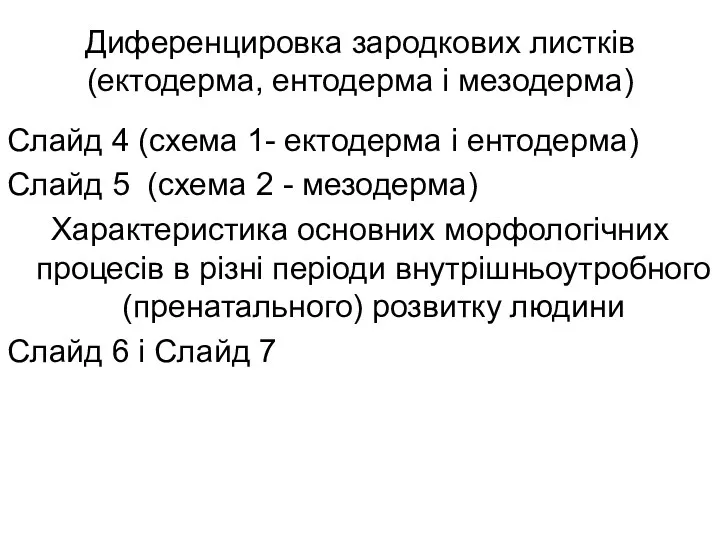 Диференцировка зародкових листків (ектодерма, ентодерма і мезодерма) Слайд 4 (схема