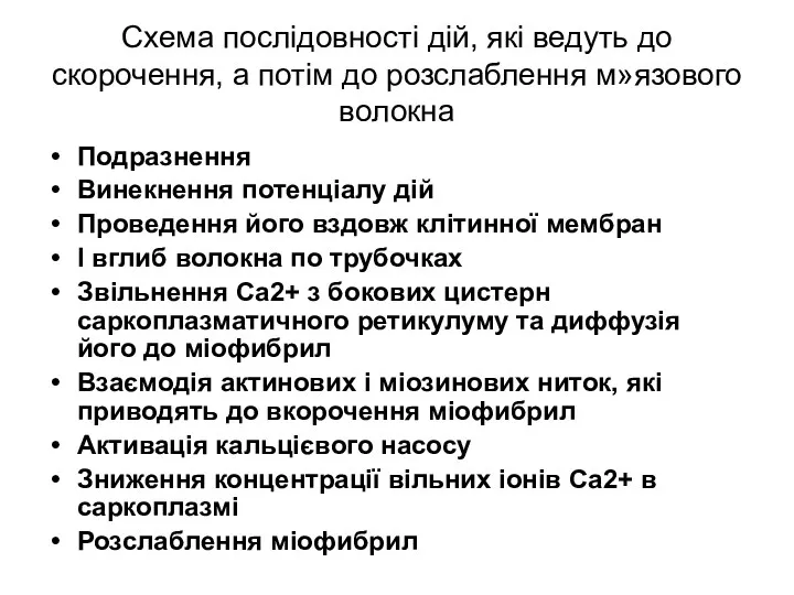 Схема послідовності дій, які ведуть до скорочення, а потім до