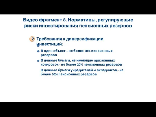 Видео фрагмент 8. Нормативы, регулирующие риски инвестирования пенсионных резервов