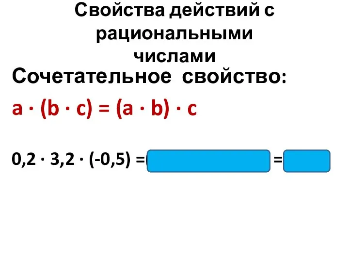 Свойства действий с рациональными числами Сочетательное свойство: a ∙ (b