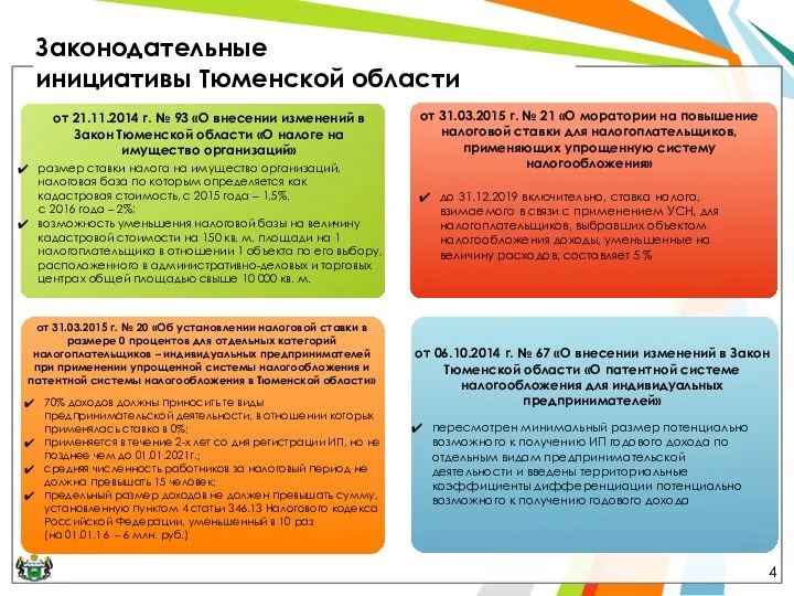 Законодательные инициативы Тюменской области от 21.11.2014 г. № 93 «О