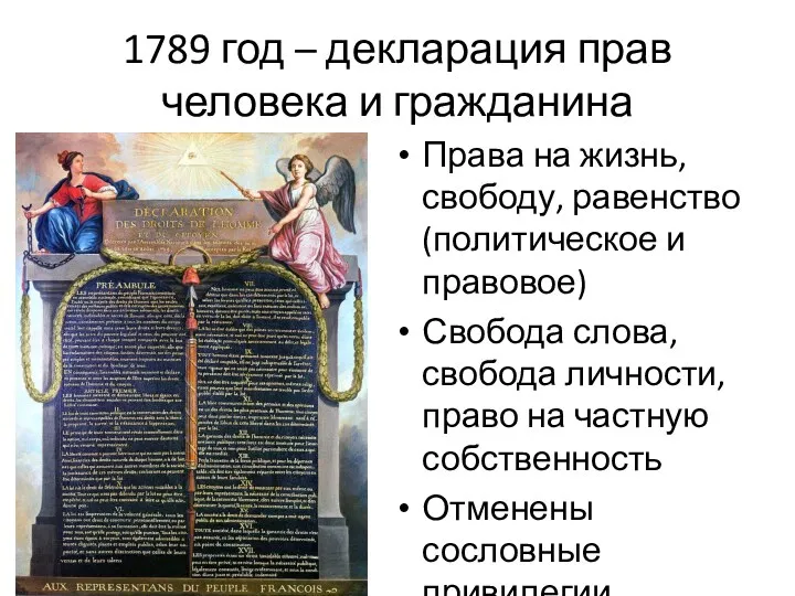 1789 год – декларация прав человека и гражданина Права на