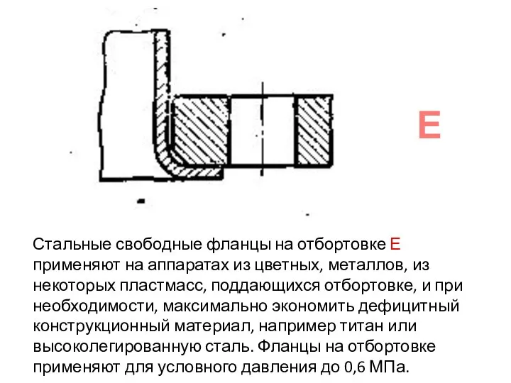 Стальные свободные фланцы на отбортовке Е применяют на аппаратах из