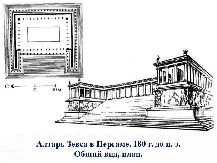 Алтарь Зевса в Пергаме. 180 г. до н. э. Общий вид, план.