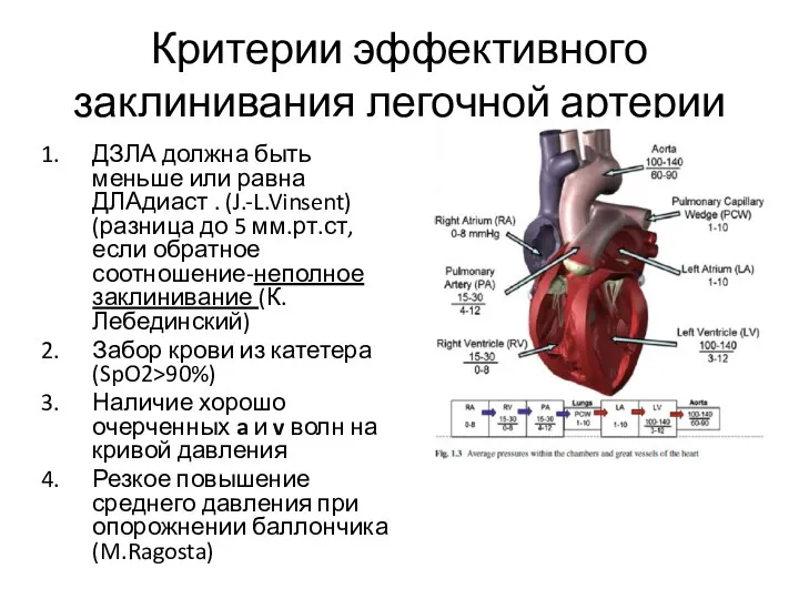 Критерии эффективного заклинивания легочной артерии ДЗЛА должна быть меньше или