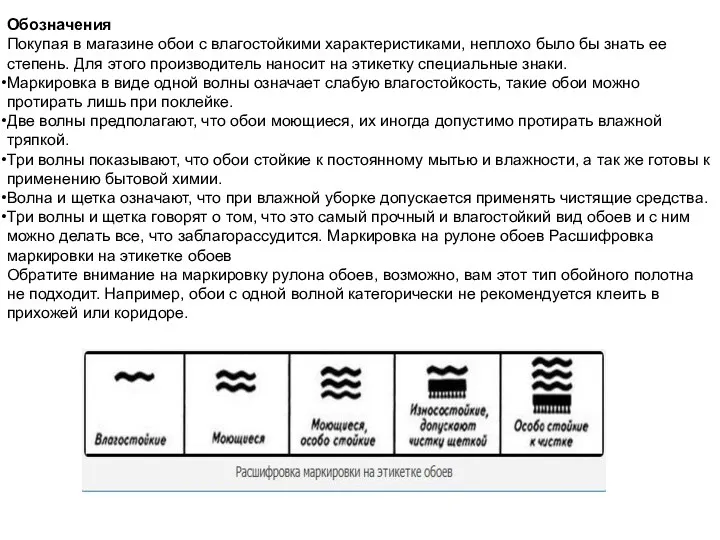 Обозначения Покупая в магазине обои с влагостойкими характеристиками, неплохо было