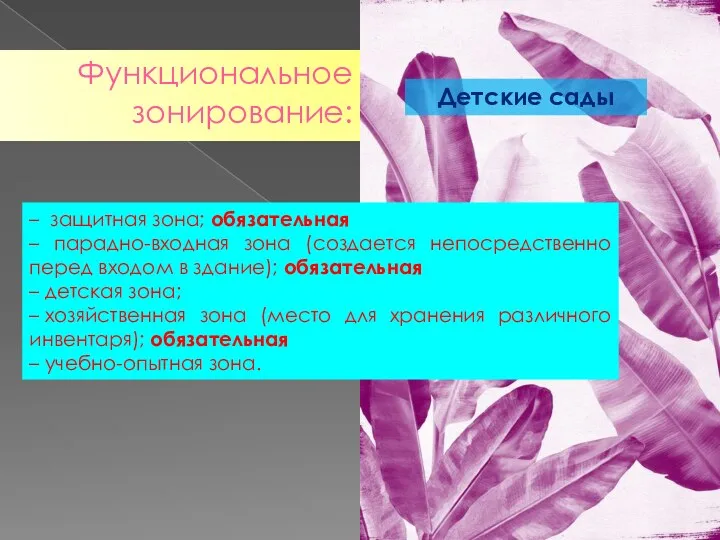 Функциональное зонирование: – защитная зона; обязательная – парадно-входная зона (создается